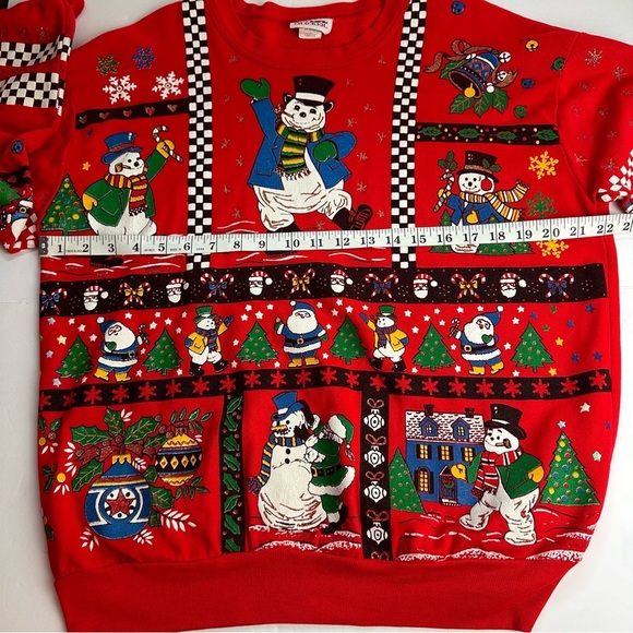 Vintage Christmas Sweatshirt Jumper Women's Size Large Checkered Santa Snowman - Picture 7 of 12